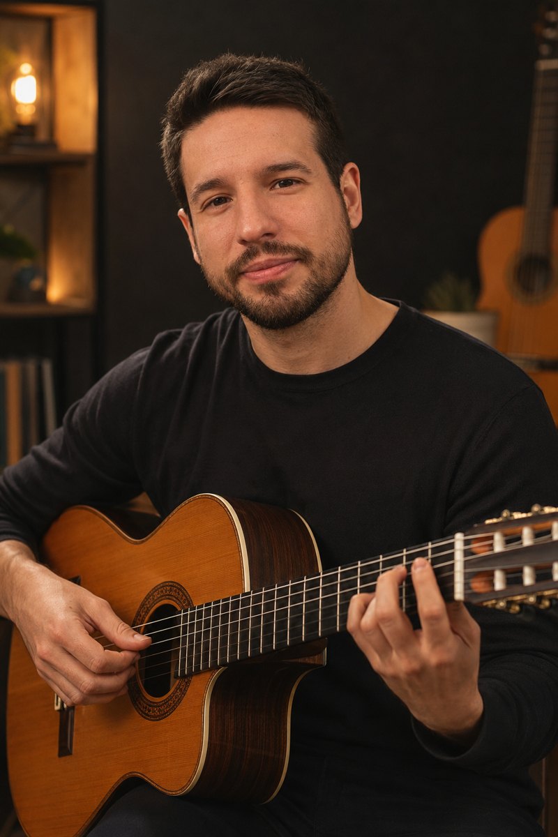 Pedro, profesor de Sonido Propio, tocando la guitarra