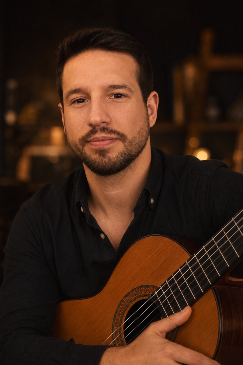 Pedro, creador de Sonido Propio, con una guitarra clásica